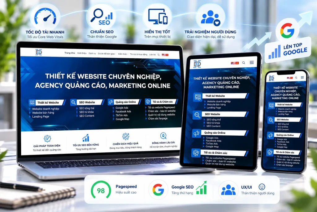 Website được tối ưu đồng thời về giao diện, tốc độ, responsive và các yếu tố SEO.